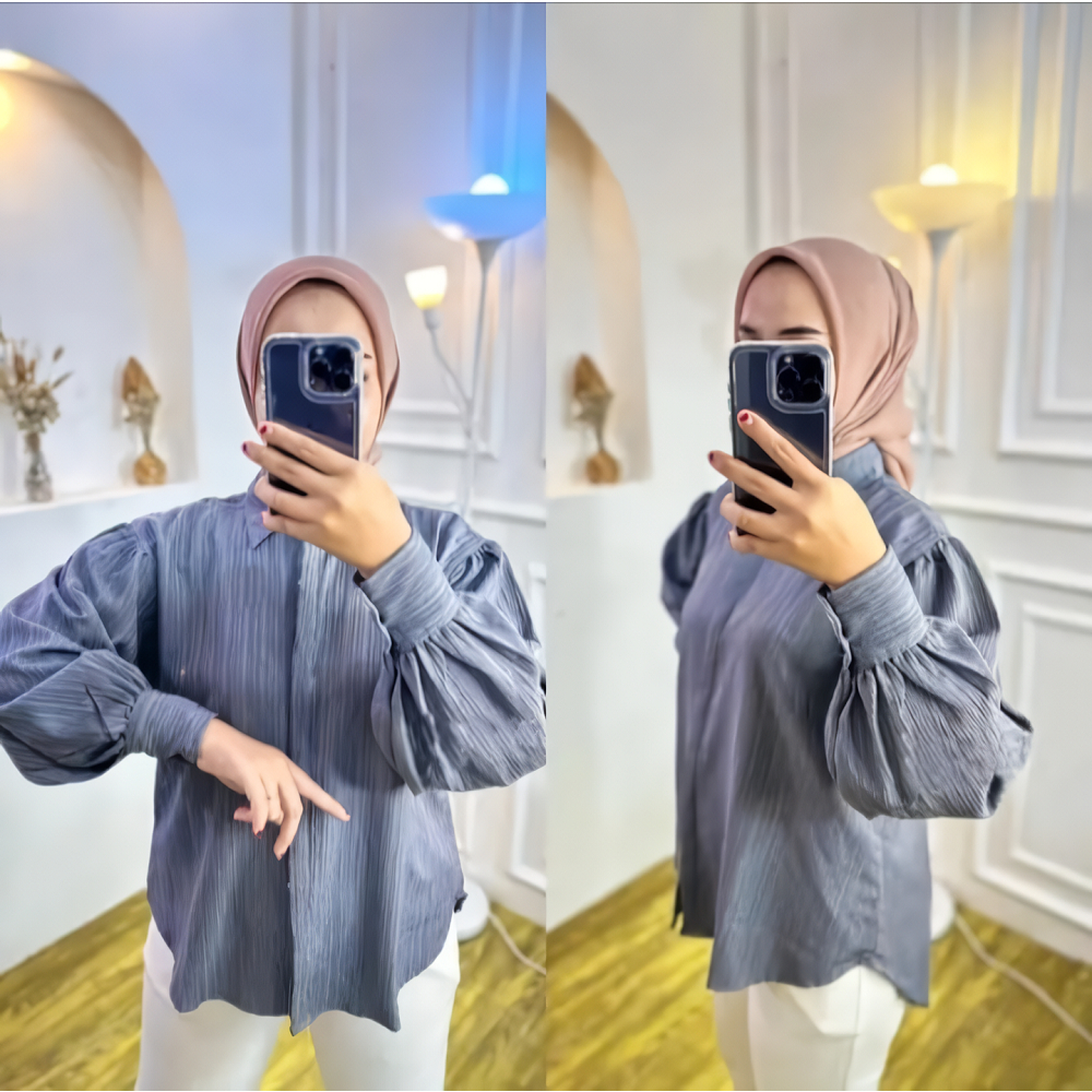 KEMEJA BLOUSE LUNA TANGAN BALON BAHAN LADY CRUSH / KEMEJA WANITA TERBARU / Baju Atasan Wanita Terbaru / kemeja wanita / Blouse Wanita / Baju Wanita / atasan Wanita Kekinian