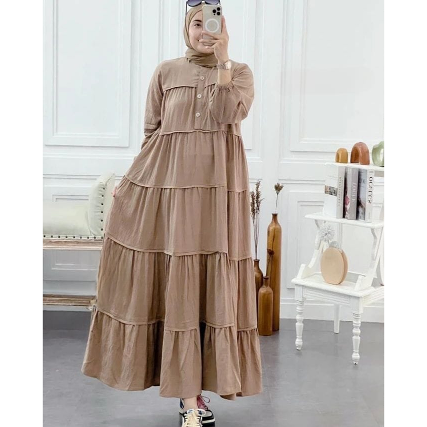 Gamis simple INARA polos bahan crinkle Busui gamis OOTD terbaru 2023