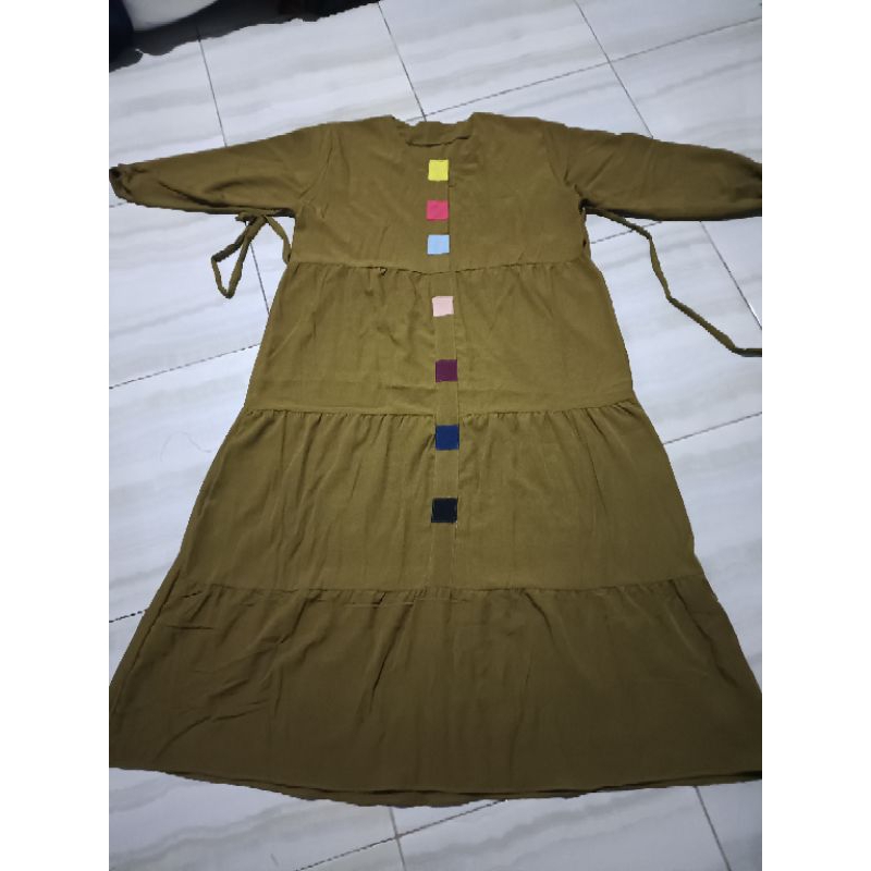 [BISA COD] Glessa midi dress terbaru/mididressusun kancing pelangi viral/Gamis rayon terlaris