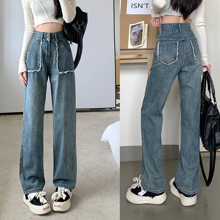 Korean Style Jins Celana high waist american retro loose causual jeans