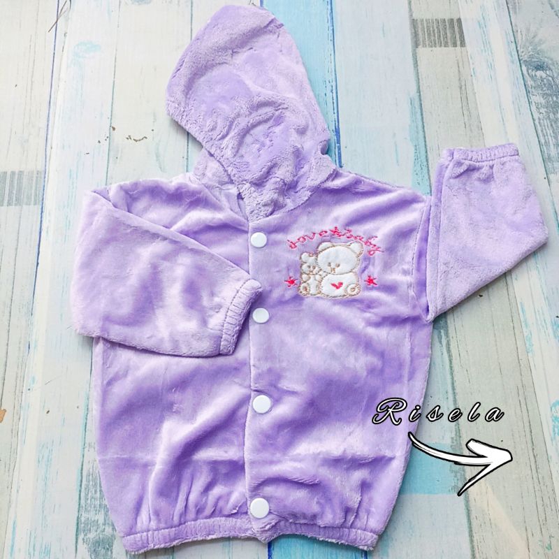 Jaket Bayi Bulu Halus Cewek Cowok Model Kancing 3-12 Bulan