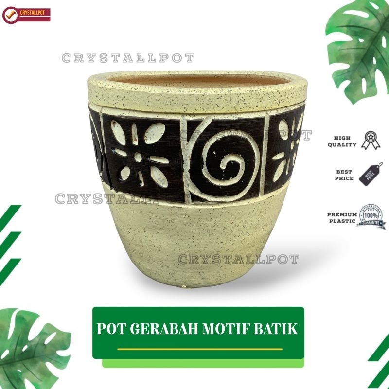 POT BUNGA TANAMAN GERABAH TANAH LIAT MOTIF BATIK CREAM D21 - BATIK CREAM