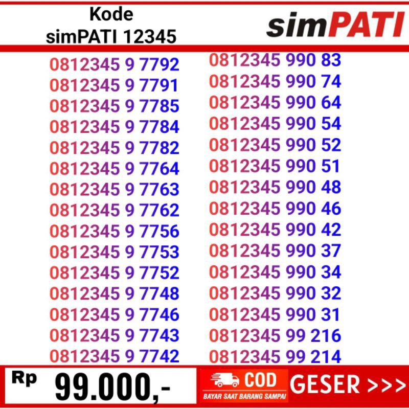 12345 nomor cantik telkomsel simpati murah