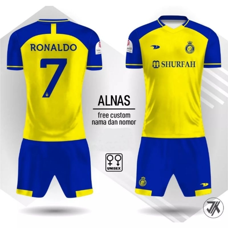 Setelan Jersey Al-nasr/Setelan Jersey Ronaldo/Setelan Jersey Al-nasr Ronaldo Free Custom Logo Nama