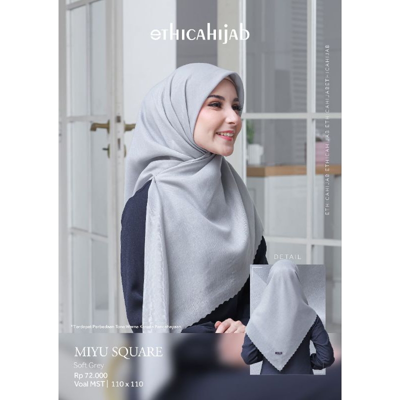 Ethica Hijab Kerudung Miyu Square (Dusty Pink, Grey, Maroon, Nude, Olive Green, Peach, Salmon, Soft Grey)