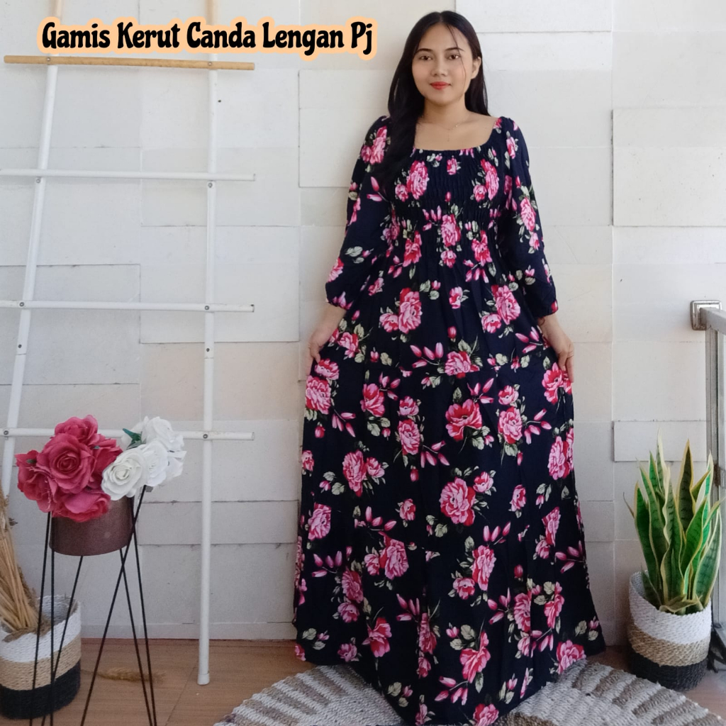 GAMIS KERUT CANDA LENGAN PANJANG