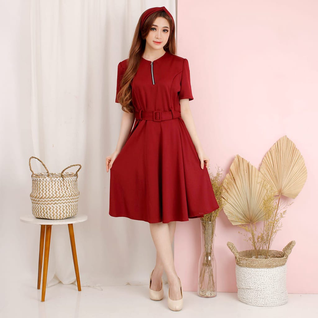 DRESS ZIPPER SCUBA MUSTARD/ DRESS WANITA/ DRES MODERN/ DRESS KOREA