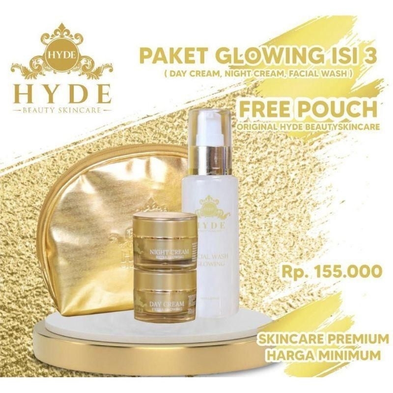 Hyde beauty skincare paket glowing isi 3 ( Facial wash, Day, Night bpom/Forte)