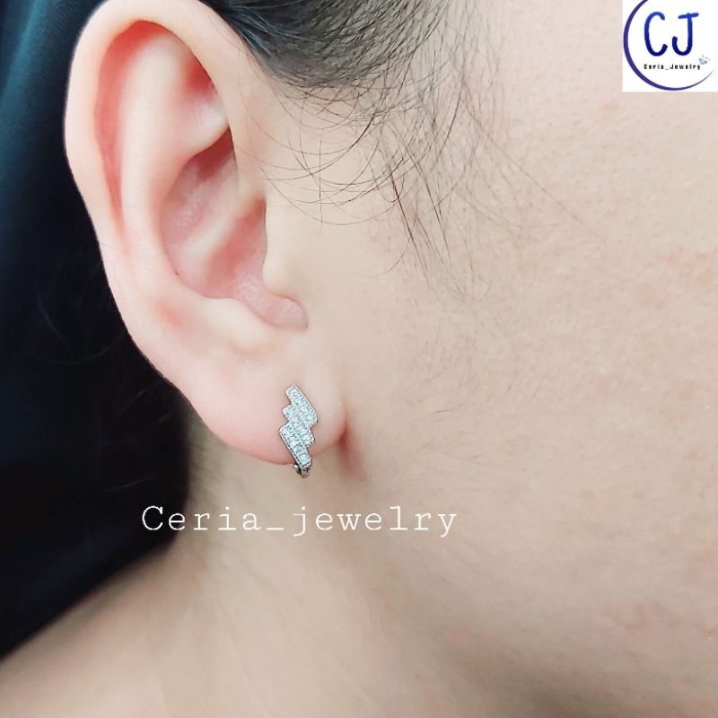 Anting Perak Silver Asli 925 Lapis Emas Putih Model Jepit - Perhiasan Perak Wanita