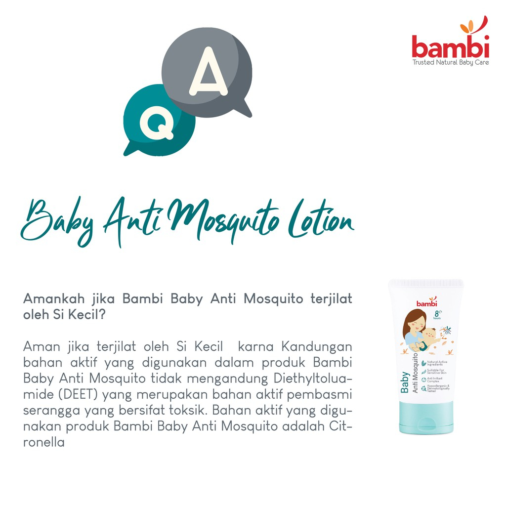 Bambi Baby Anti Mosquito Lotion with Citronella Oil &amp; Anti Irritant Complex 50ml | Lotion Anti Nyamuk Bayi Kulit Normal - Sensitif