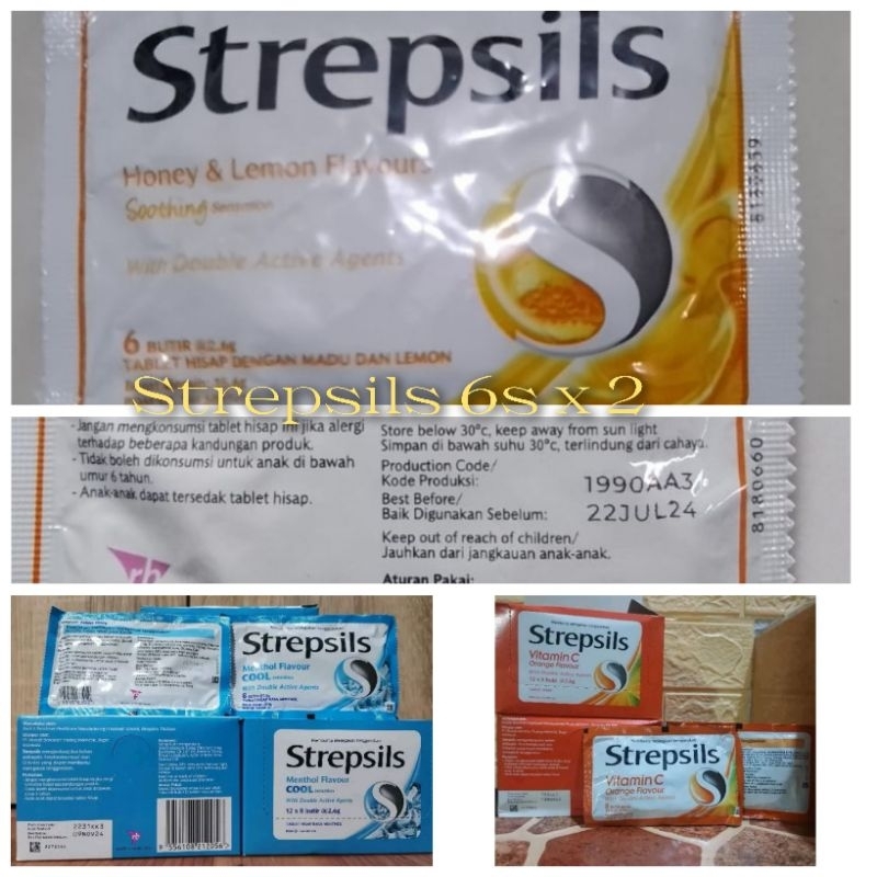 Strepsils 8s x 2  Permen Pelega Tenggorokan MENTHOL &amp; Vitamin C FLAVOUR 8gr x 2 &amp; 6s x 2