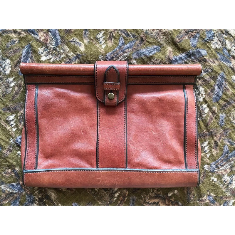 clutch fossil preloved second jadul coklat pouch weekender vrv vri