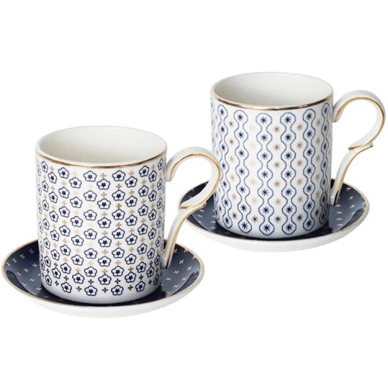 Mr or Mrs Blue White Mug Set 2pcs Saint St James Ceramic Gelas Cangkir