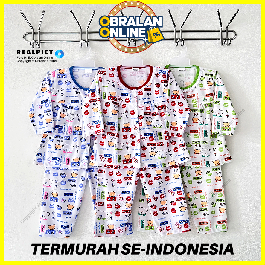 [SPY-RF106] OBRALAN ONLINE, Setelan Baju Bayi 3 - 12 Bulan, RED FOREST Honey Bear, Kancing Depan, Ka