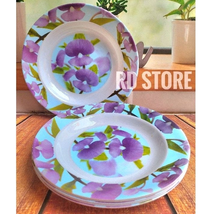 promo 6.pcs piring makan cekung melamine meishing motif rose