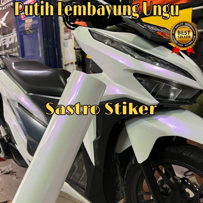 Sticker skotlet motor Putih Lembayung ungu