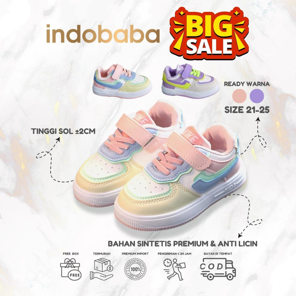 indobaba Sepatu Anak Perempuan Sneakers Anak Import Sport Canvas Unisex Warna Purple Pink 1-7 Tahun S123