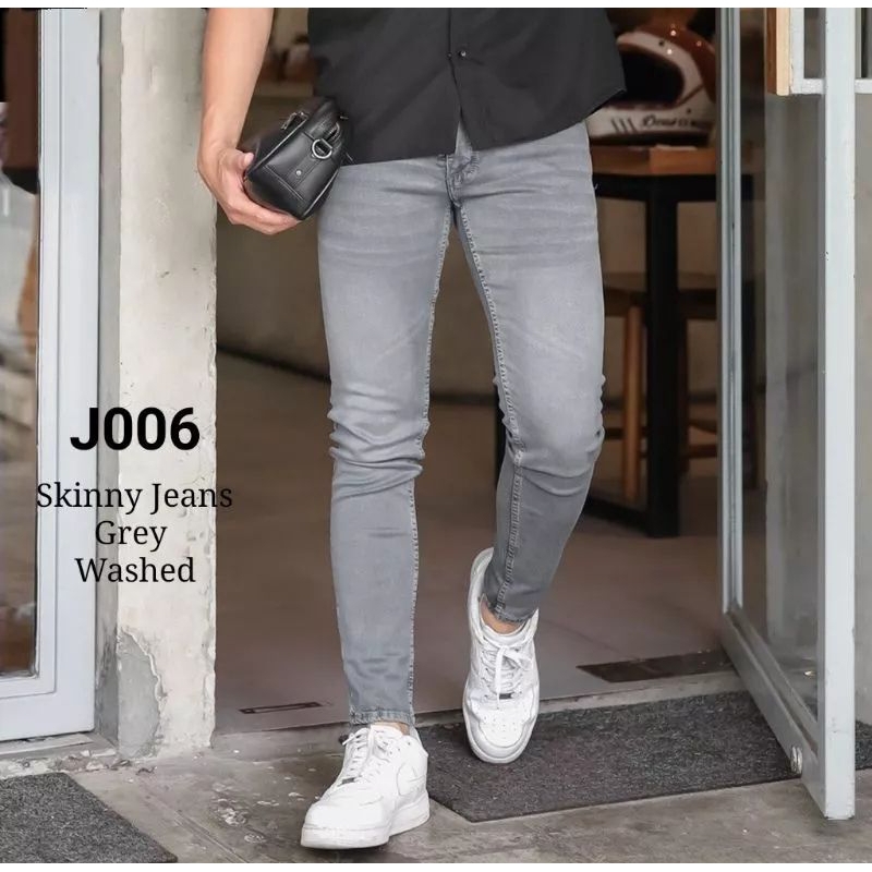 Celana Jeans Pria Panjang Skinny Slim Fit Panjang distroMelar abu abu  black/ Celana Jeans Cowok