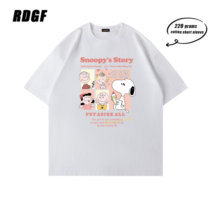 RDGF OVERSIZE WASHED T-Shirt fashion snoopy kaos wanita katun murni Hitam Mode/A0140