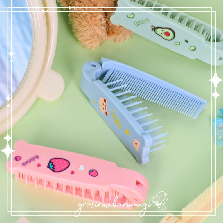 Sisir Lipat Portable Motif Karakter Kartun Lucu 2 in 1 Sisir Rambut Lipat 2 Fungsi