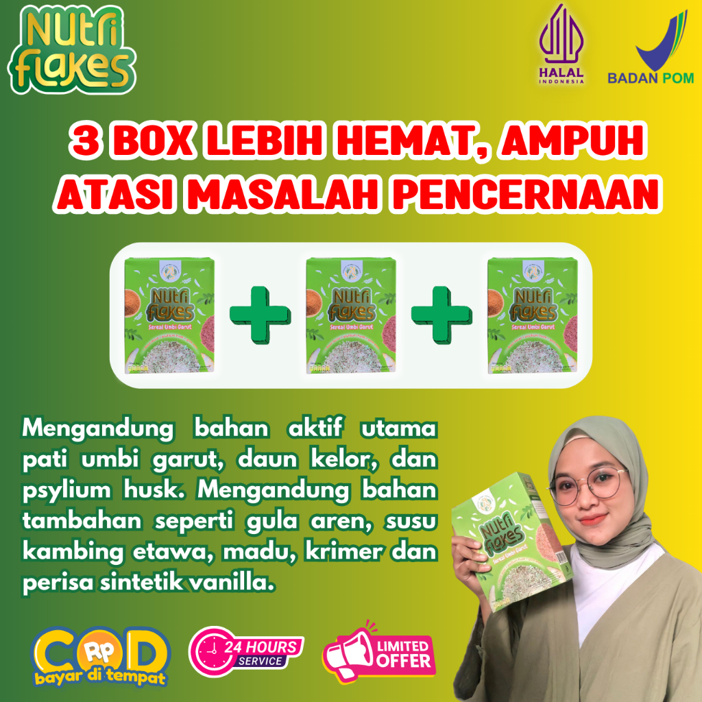 

KIRIM HARI INI NUTRIFLAKES[PAKET 3 BOX] - SEREAL UMBI GARUT SOLUSI MAAG & ASAM LAMBUNG - NUTRIFLAKES DIET - OBAT ASAM LAMBUNG - 100% ORI - HALAL MUI & BPOM - TANPA EFEK SAMPING DAN KETERGANTUNGAN