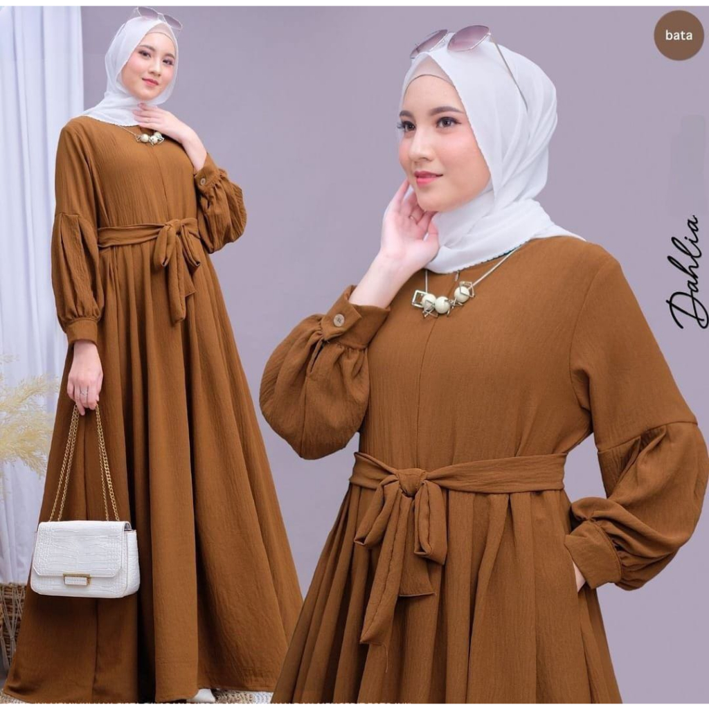 Gamis Terbaru Dress Bahan Kringkel Fashion Muslim Wanita Dahlia Dress