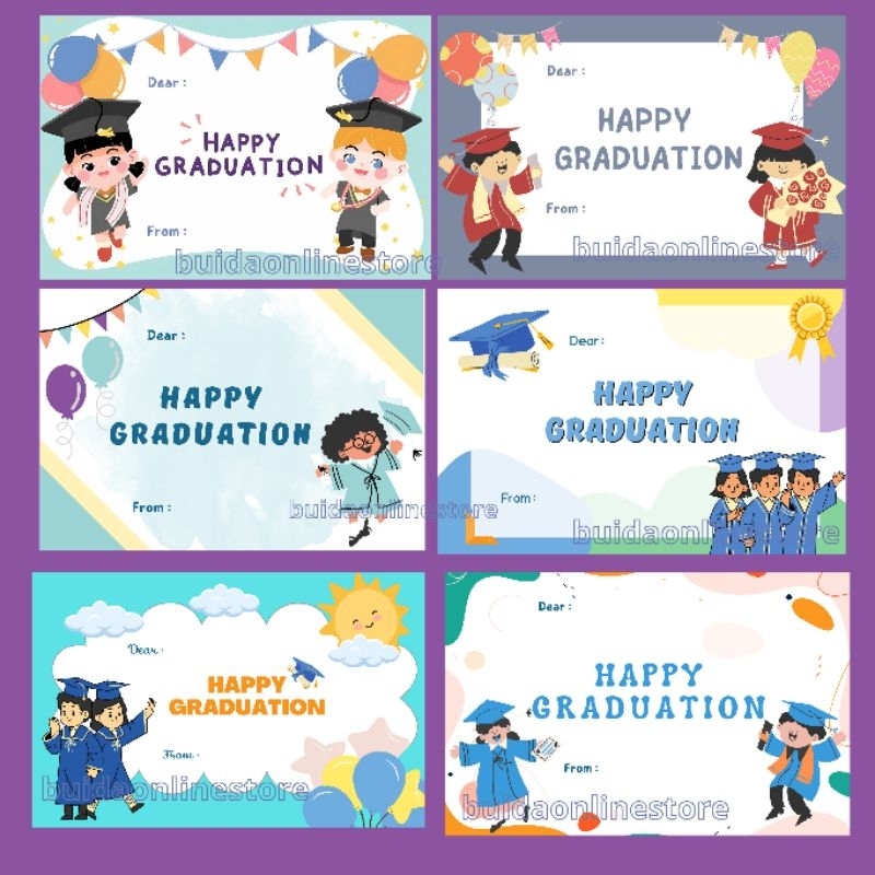 

Kartu Ucapan Happy Graduation Stiker Label Selamat Wisuda Hari Kelulusan to from dari kepada dear dekorasi hampers parcel souvenir bingkisan ukuran 9x5.5 10x6.5 11x7.5 15x10 cm motif anak-anak lucu TK Paud SD cute imut