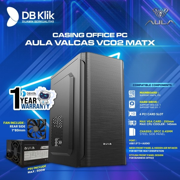 Casing Office PC Aula Valcas VC02 mATX Include PSU 500W + Fan 80cm