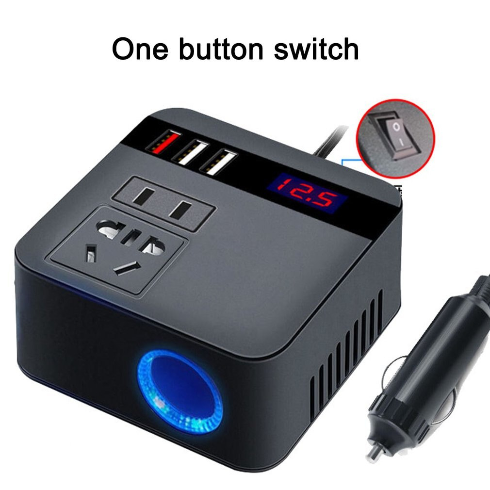 (Dikirim Dari Jakarta) Car Power Inverter 12V/24V ke 110V/220V 150W - 3 USB Port -Soket Konverter Daya Mobil Multifungsi Pengisi Daya Cepat USB Inverter mobil