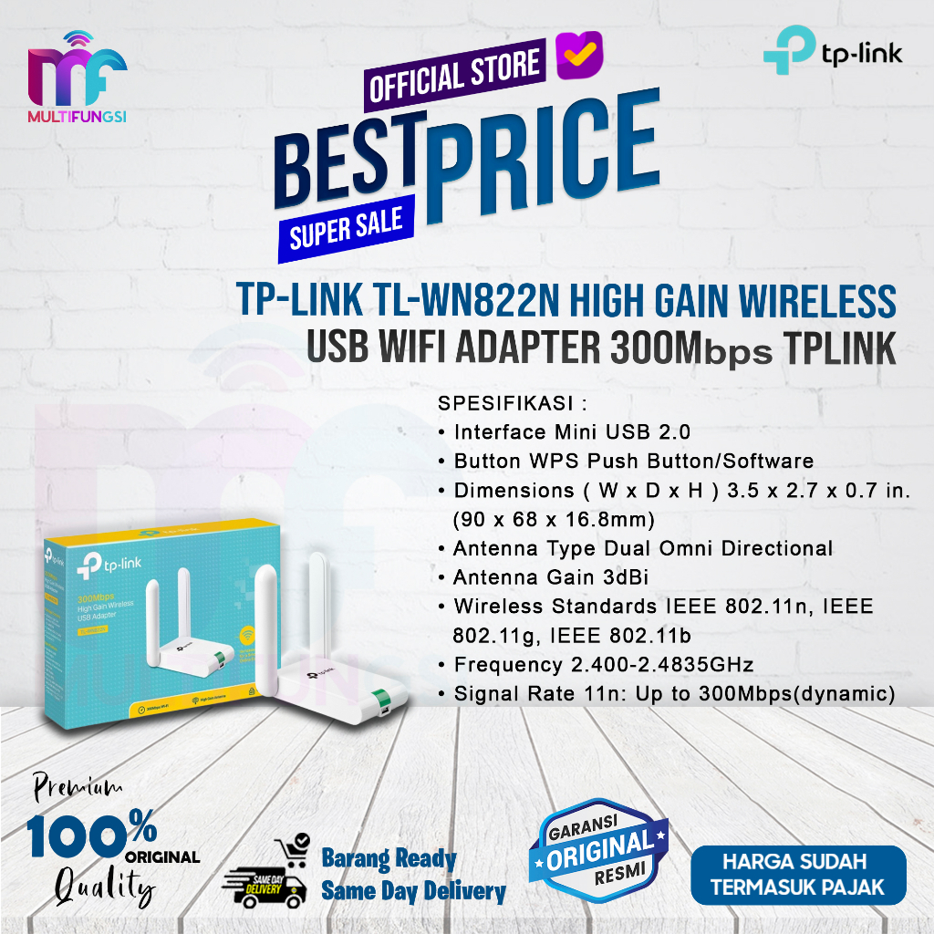 TP-LINK TL-WN822N High Gain Wireless USB WiFi Adapter 300Mbps TPLINK