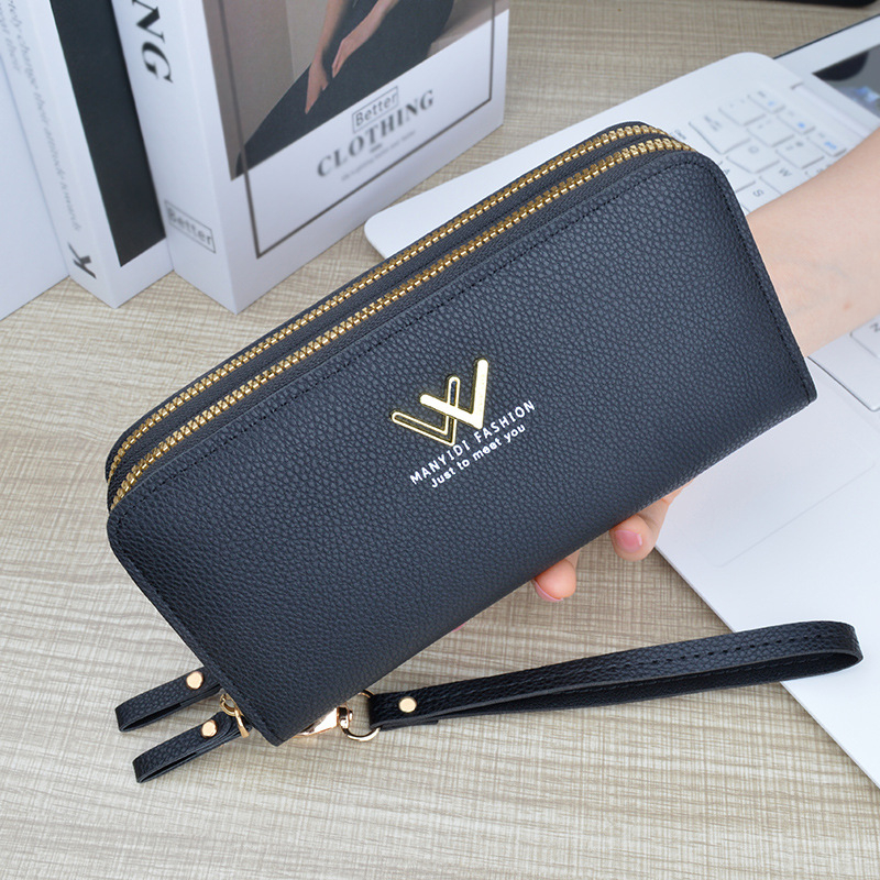 DOMPET PANJANG WANITA PREMIUM PESTA 2 RESLETING IMPORT KULIT SIMPLE HITAM LEINORA KOREA KEKINIAN CEWEK KARTU UANG KOIN MURAH BRANDED BATAM WA727B5 TALI PENDEK FASHION REMAJA TERBARU