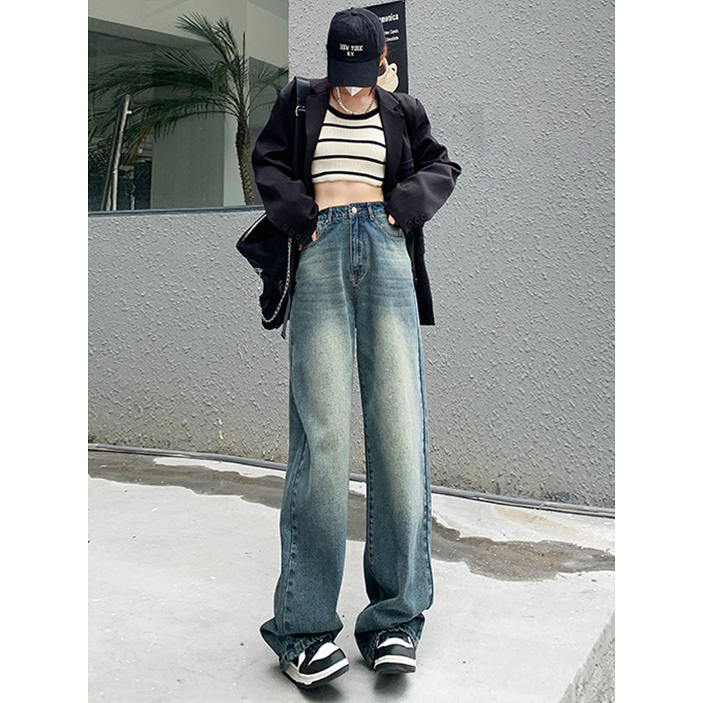 celana jeans wanita/retro highwaist loose import boyfriend jeans korean style causual straight celana panjang