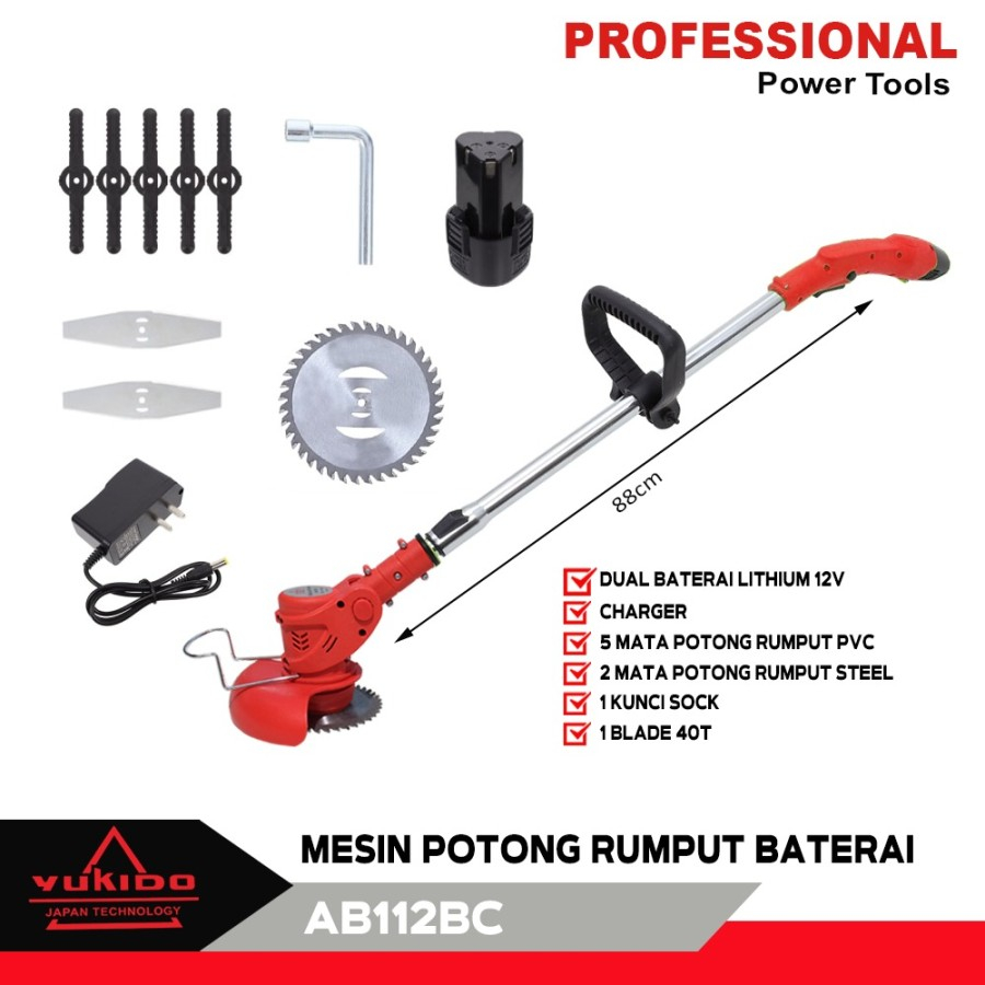 MESIN POTONG RUMPUT BATERAI 2 PCS 12V YUKIDO PORTABLE CORDLESS