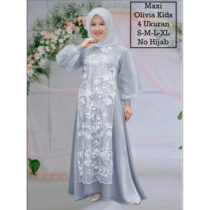 Pakaian Muslim Anak Wanita Dan Remaja Abg Perempuan Terbaru Kekinian/Maxi Olivia Kids 4 Ukuran S-M-L-XL/Matt Moscrepe Mix Brokat Mutiara Dan Tille Onde