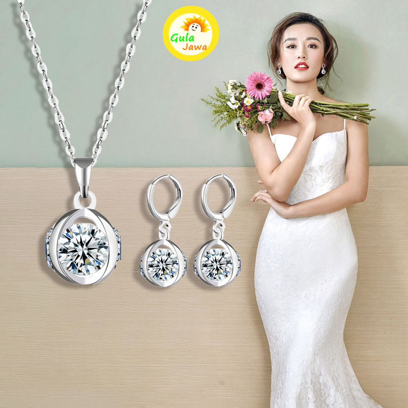 Anting Kalung Set/Kalung Berlian/Anting Berlian/Perhiasan Perak Wanita