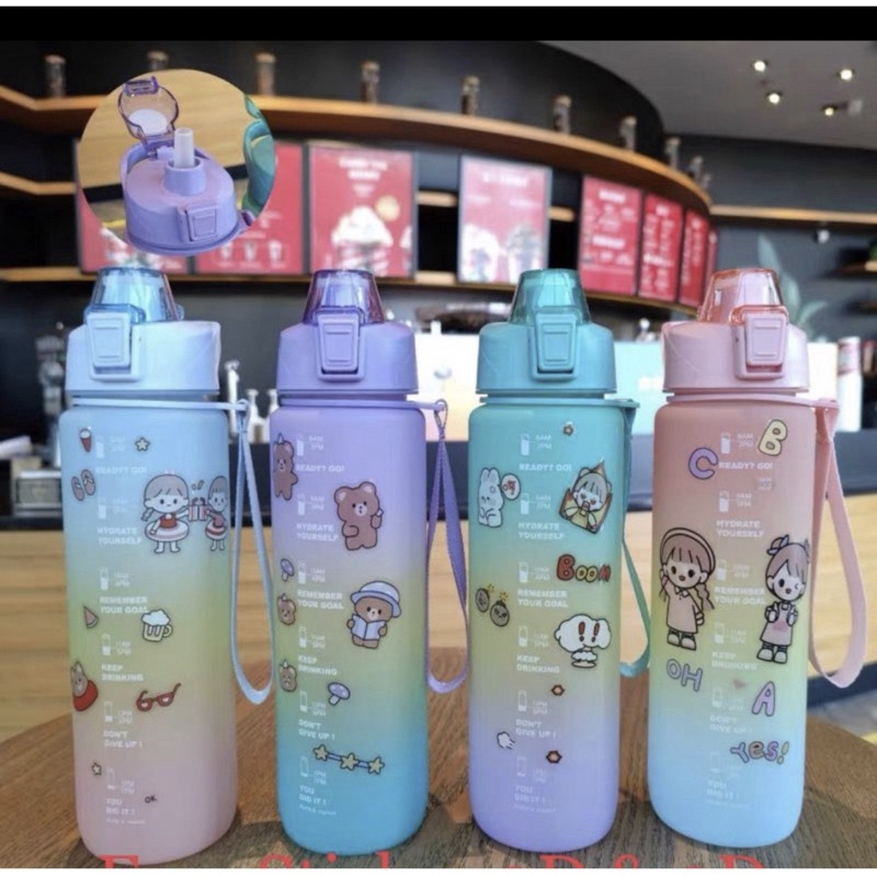 Botol Minum Viral 1 Liter Warna Gradasi Tempat Minum Anak Aesthetic Tritan