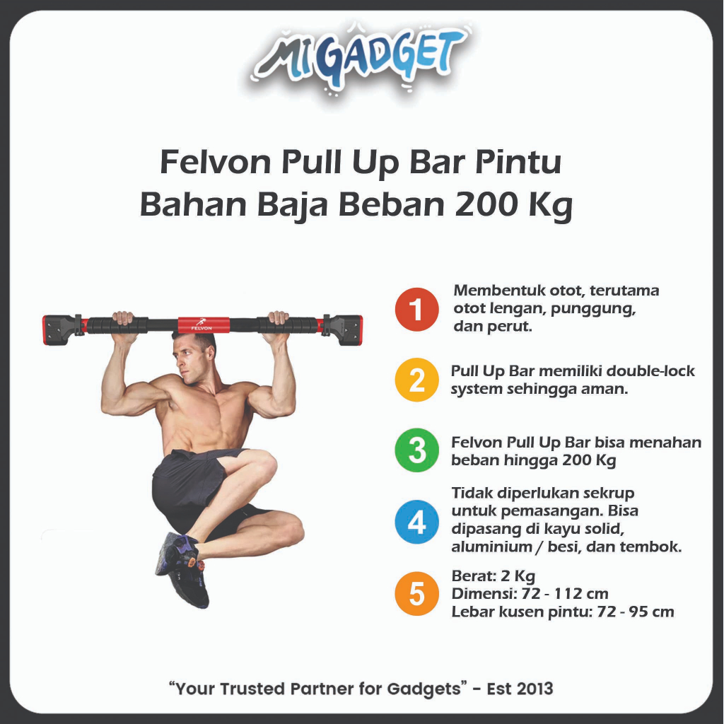 Felvon Pull Up Bar Pintu Dinding Baja Beban 200 Kg Gym Fitness