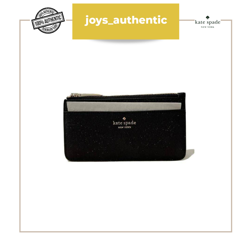 Dompet Wanita Kate Spade Tinsel Glitter Fabric Boxed Slim Card Holder Zip Wallet Woman Wallet Authen