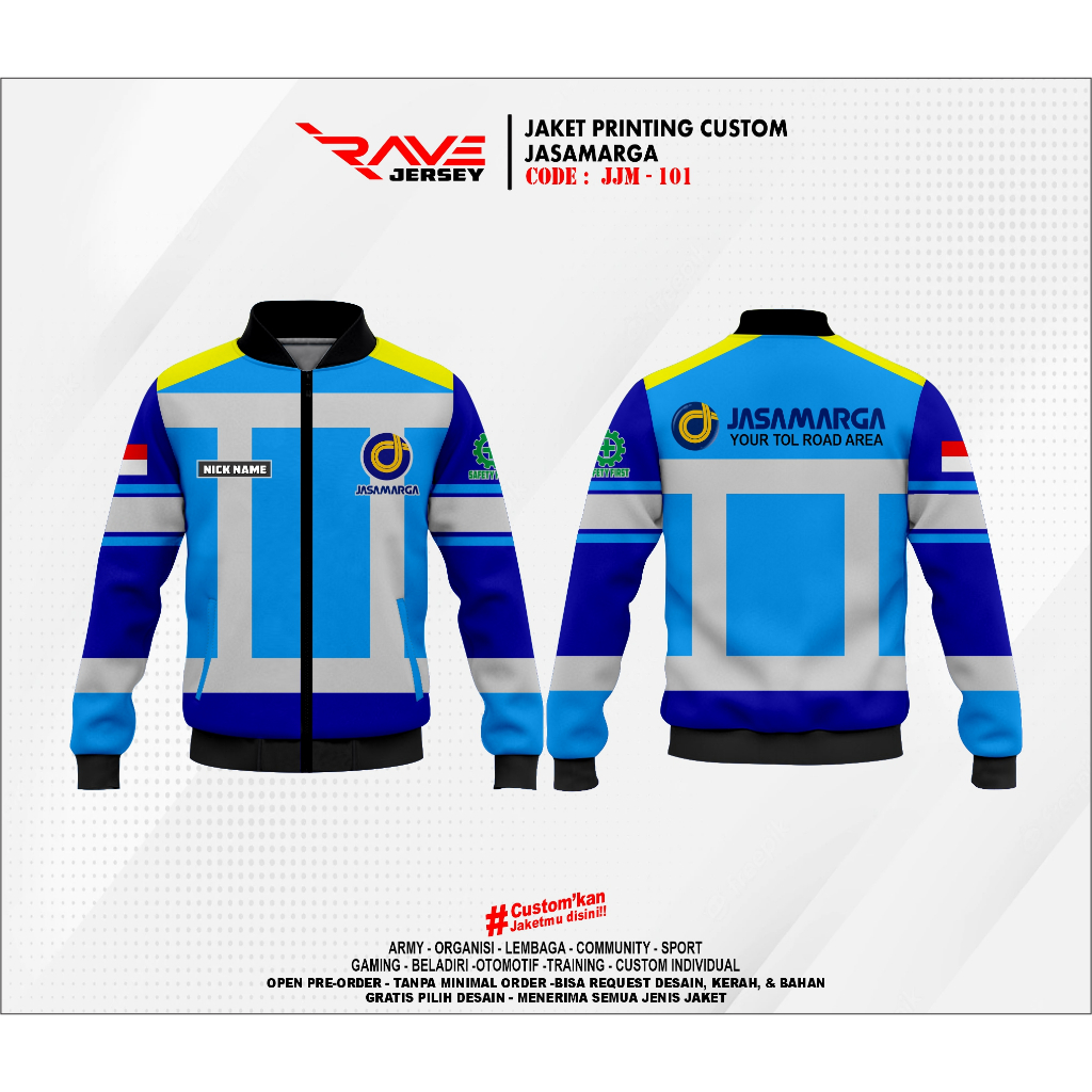 JAKET JASA MARGA PRINTING SUBLIM CUSTOM (DESAIN SUKA SUKA)