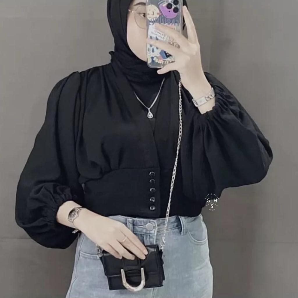 CHESSY CARDI CROP TOP LENGAN BALON OUTER ATASAN WANITA CRINCLE AIRFLOW PREMIUM (AMD)