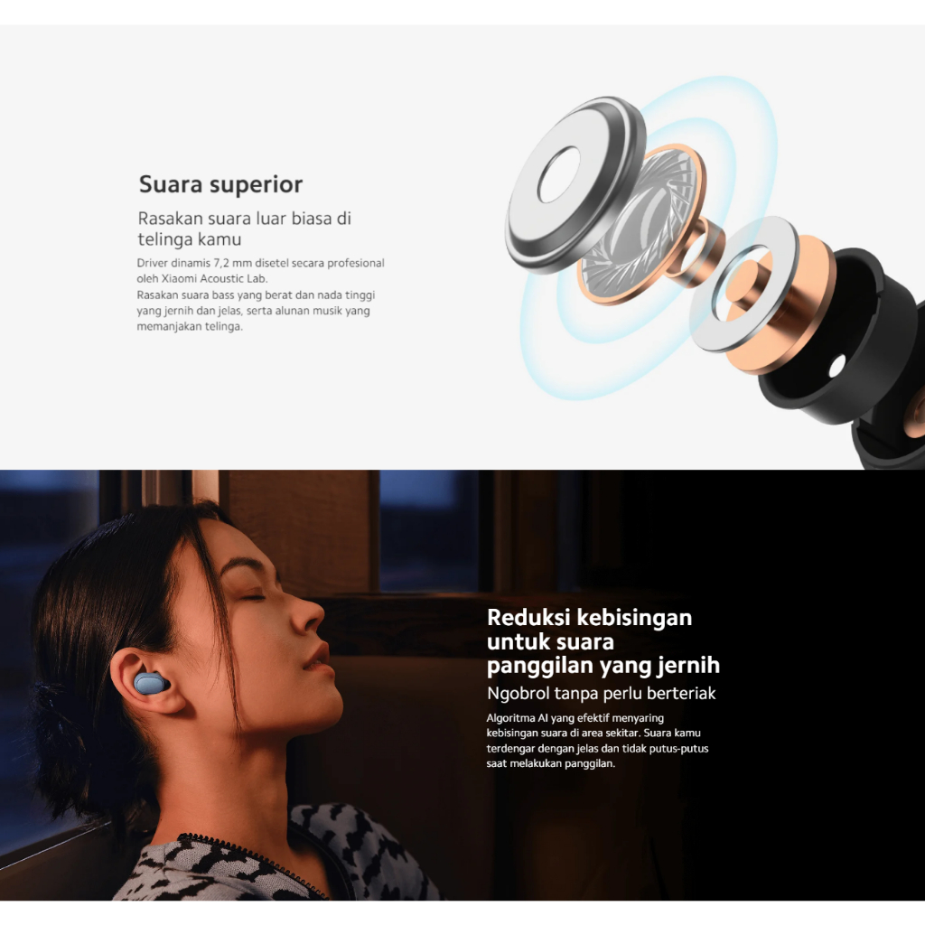 Xiaomi Redmi Buds Essential Bluetooth® 5.2 IPX4 Suara Superior Baterai Hingga 18 jam Koneksi Mudah