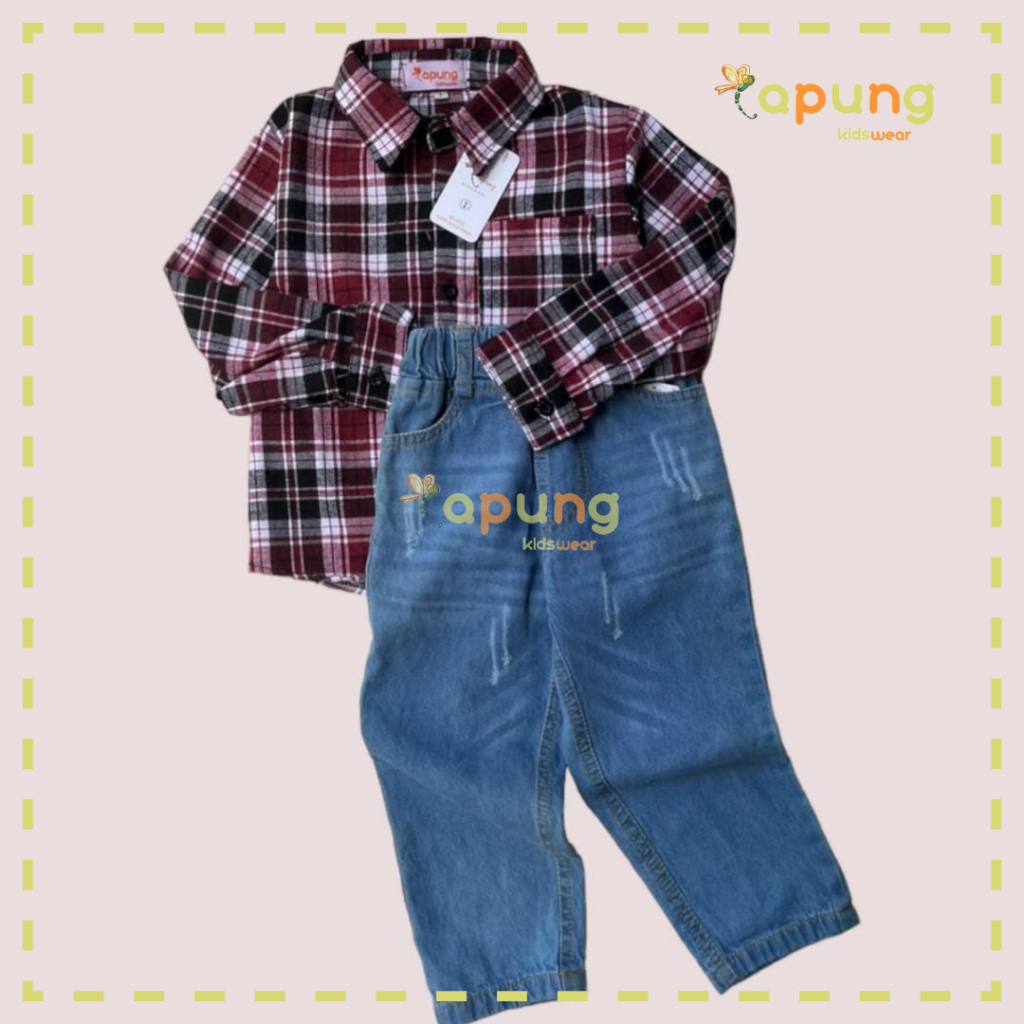 (capung kidswear) Kemeja Anak Laki-Laki dan Perempuan Kotak Flanel Lengan Panjang  (1-6 tahun)