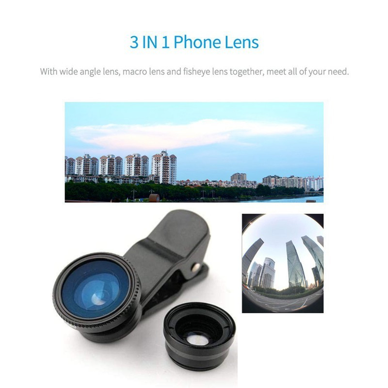 Lensa Kamera HP Smartphone 3 in 1 Fish Eye Macro Wide 0.67X - OD-31 - Black