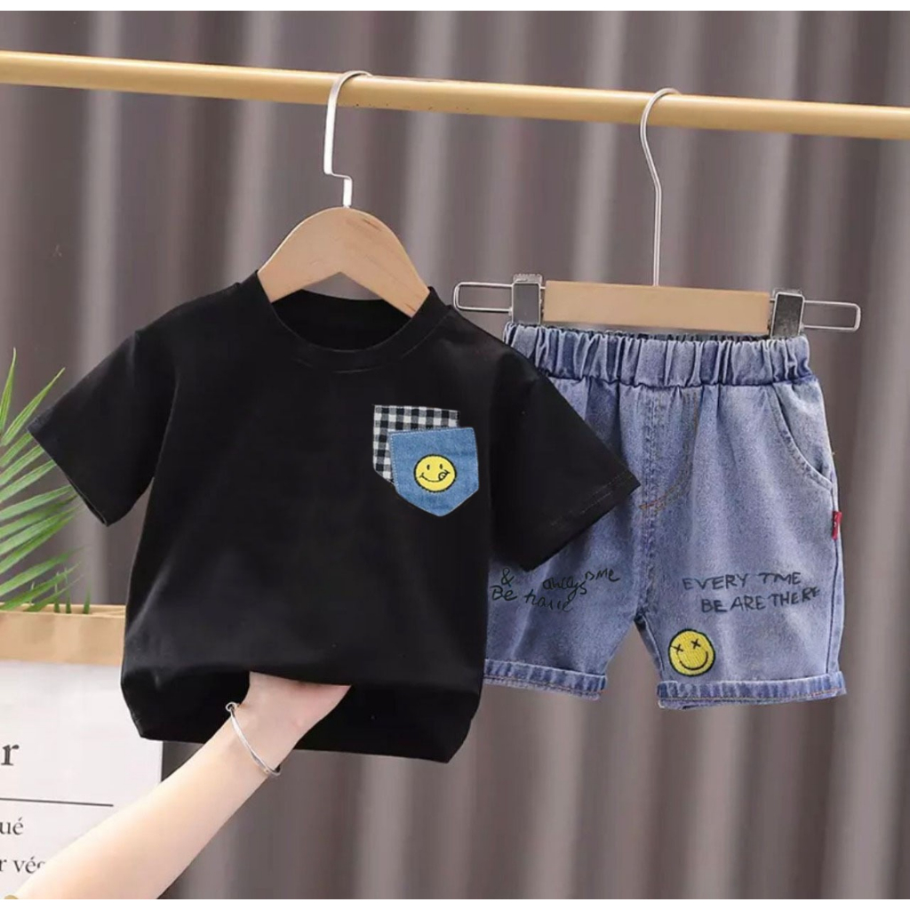 PROMO/SETELAN ANAK TERBARU MOTIF SMAILE/BAJU ANAK KEKINIAN UNTUK 1-5 TAHUN
