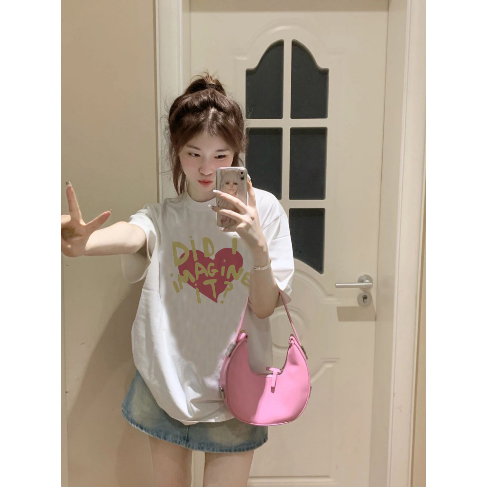 EUNII T-shirt Lengan Pendek Cartoon Pink DIDI Heart Korean Style/Kaos Atasan Wanita/Baju Kaus Oversize Wanita/Kaos Wanita