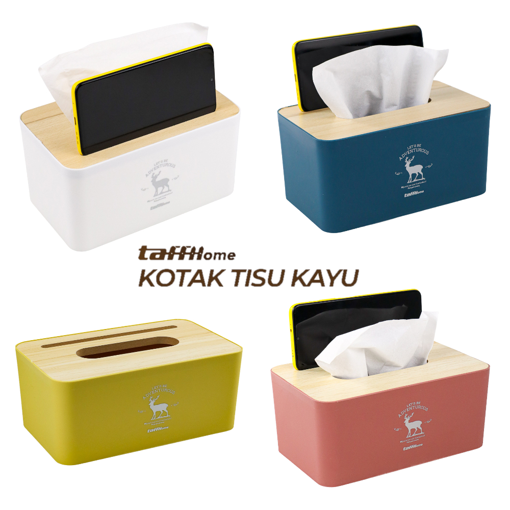 TaffHOME Kotak Tisu Kayu Tissue Box dengan Holder Smartphone - ZJ008