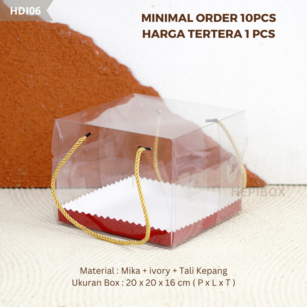 Box Mika Tali 20x20x16 / Box Hampers Tali / Cake Box / Kotak Mika Kue