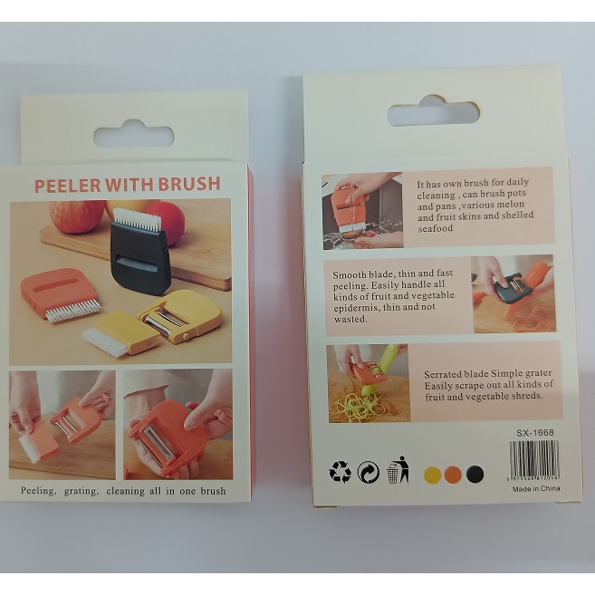 Peeler 3 in1 Pengupas buah dan sayur dengan sikat brush pembersih Multifungsi