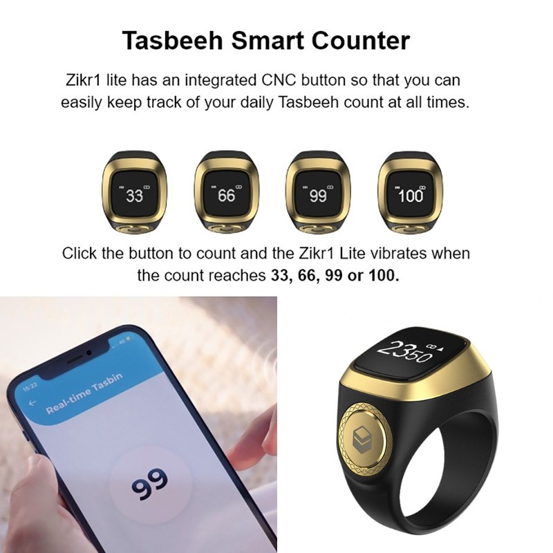 iQibla Cincin Tasbih Digital Dzikir Penanda Waktu Sholat OLED Display - F01 - Black