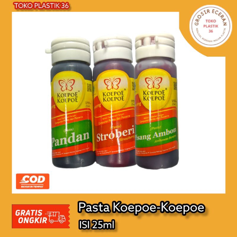 

TokoPlastik36 - Pasta Koepoe-Koepoe 25ml - Bahan Tambahan Pangan Campuran Perisa dan Pewarna - Pasta Pandan - Pasta Stroberi - Pasta Pisang Ambon